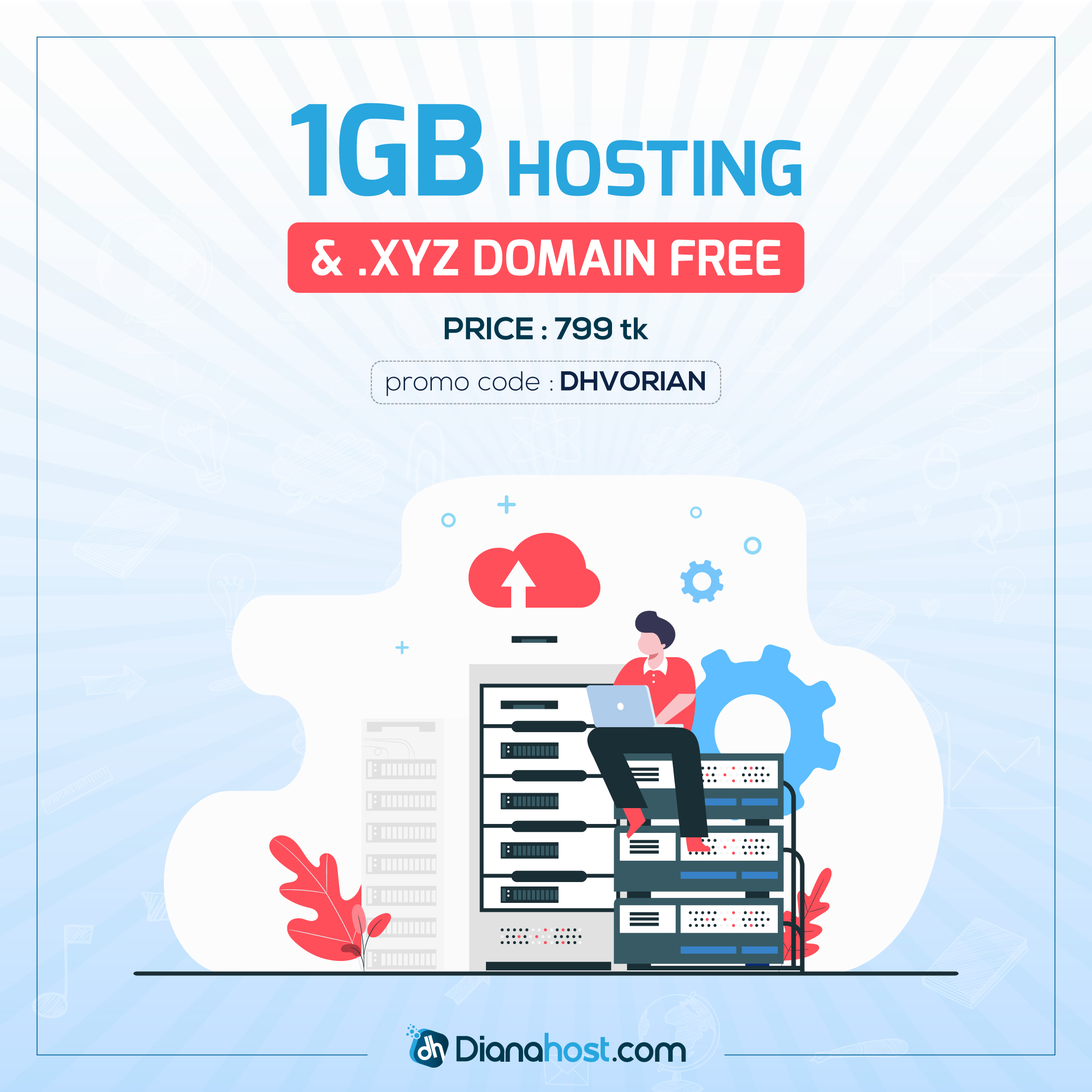 buy 1gb hosting get xyz domain free, dianahost offer, domain hosting offer, 21 February offer