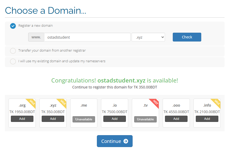 1-year .xyz domain and cloud hosting offer for Ostad students at DianaHost.