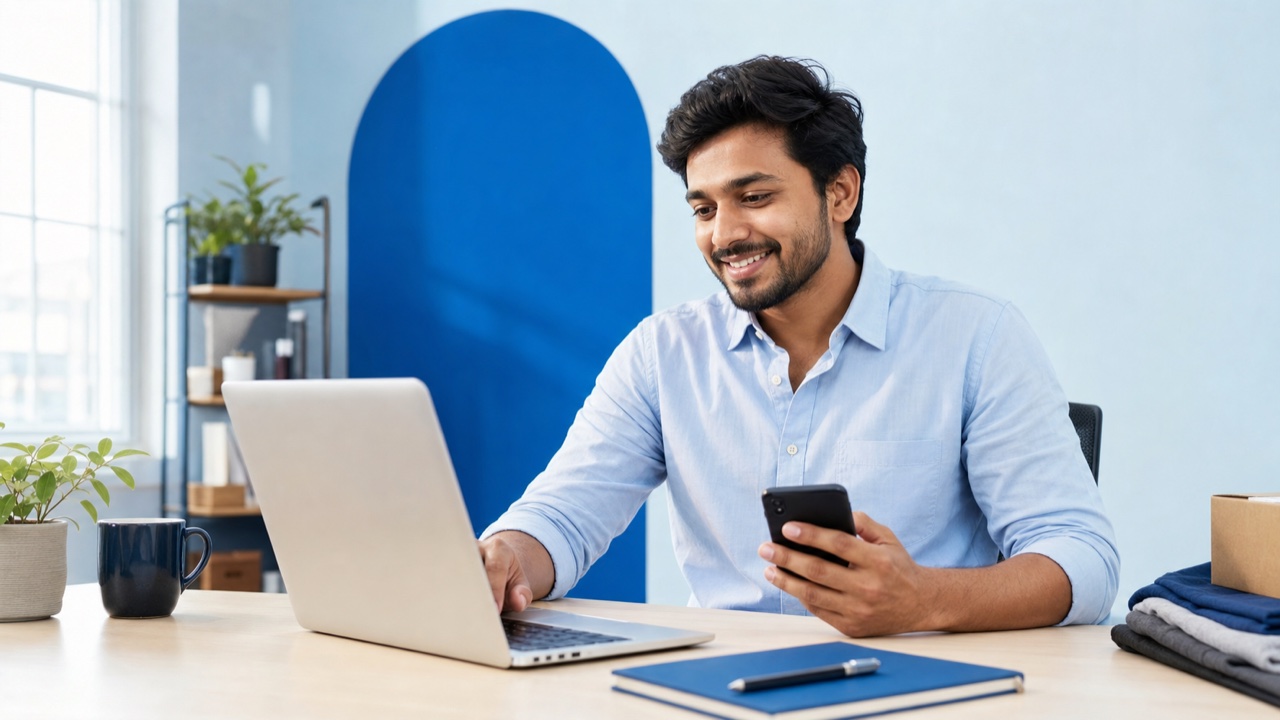 Bangladeshi online business owner checking a BDIX-hosted website on laptop and phone