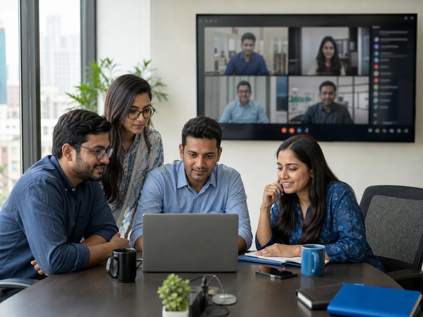 Bangladeshi team collaborating during a cloud video meeting