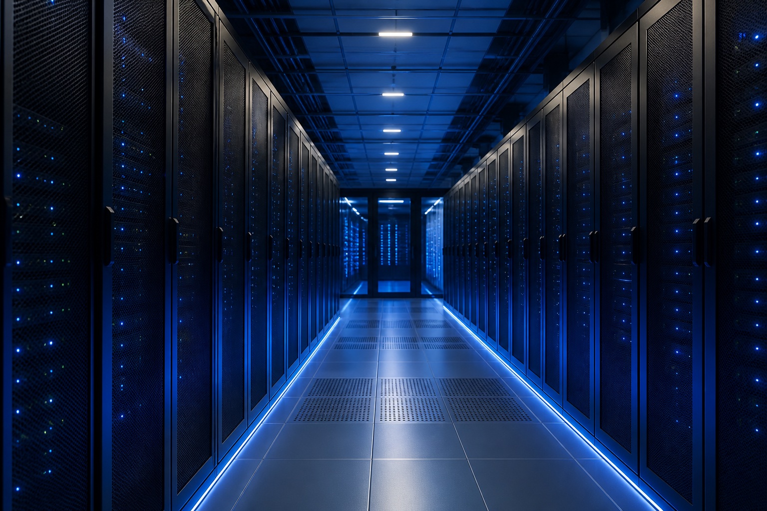 Modern USA data center corridor with secure hosting infrastructure